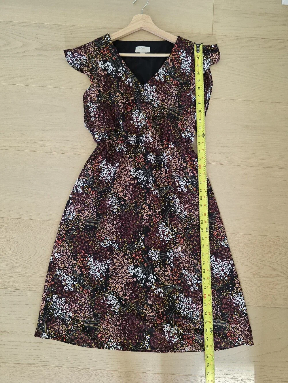 LOFT Women's Black Floral V-Neck Midi Dress